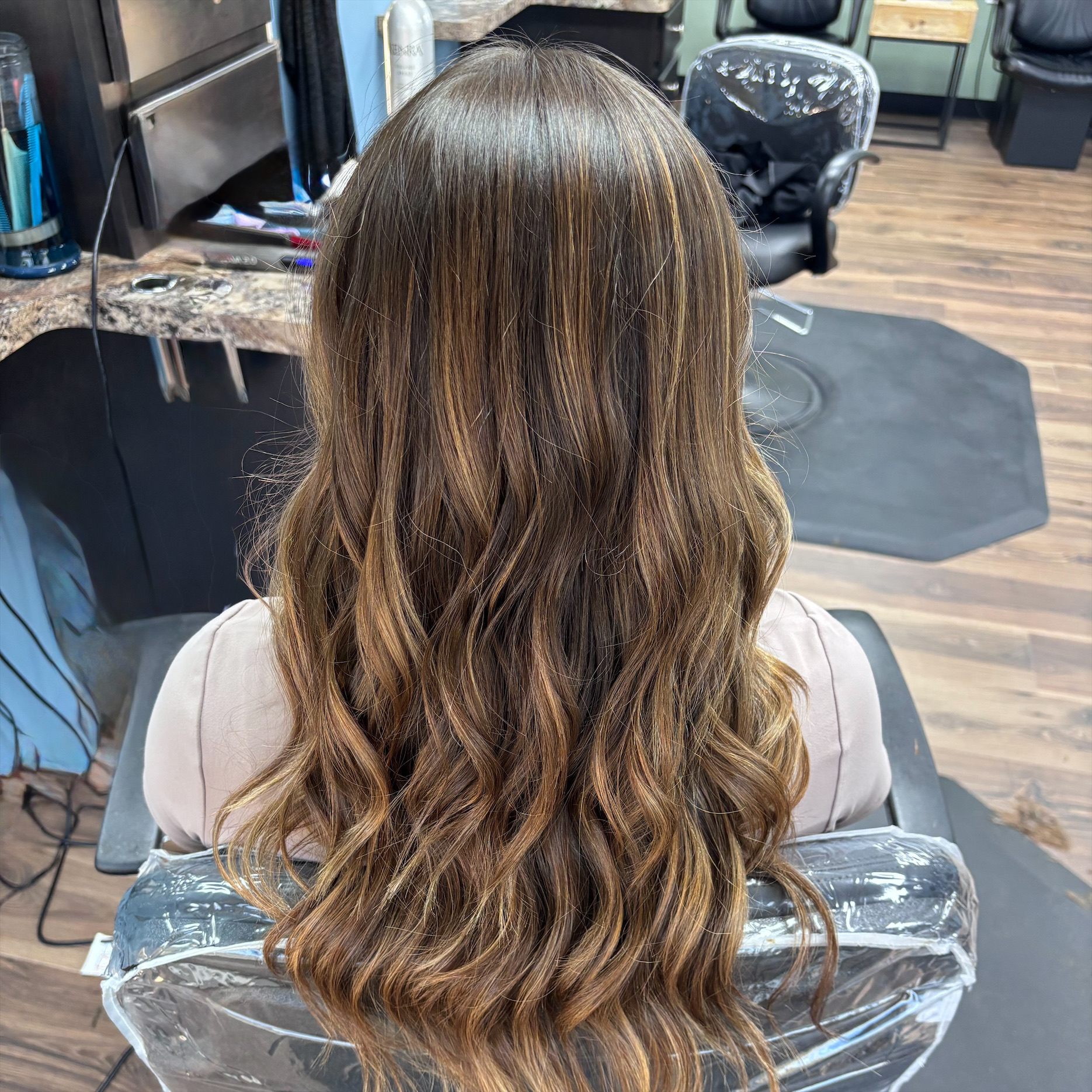 Brunette balayage waves at Favero's Hair Salon