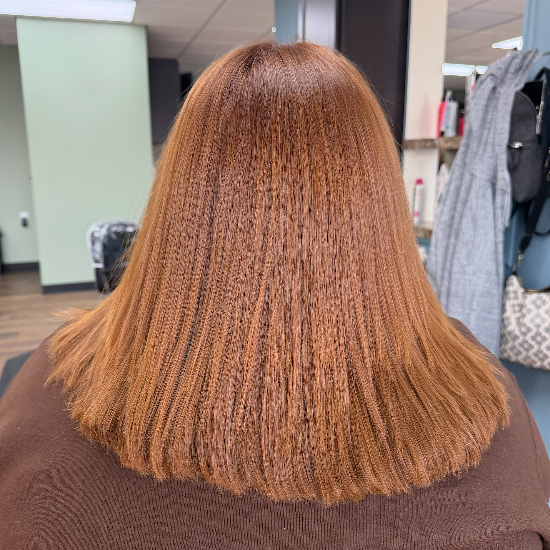 Copper straight haircut at Favero's Hair Salon